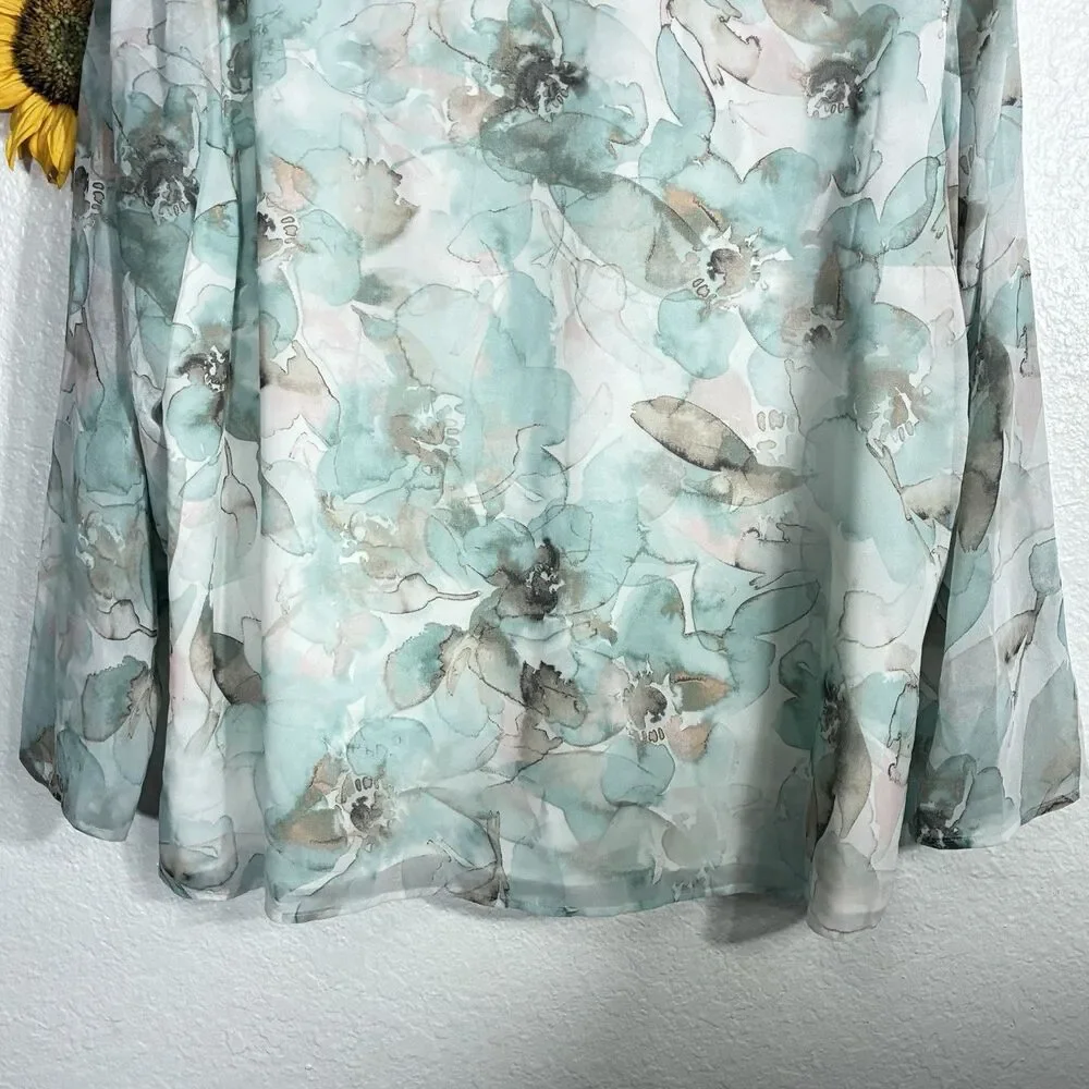 Calvin Klein Water Color Floral Lightweight Blouse Plus Size 2X Women’s